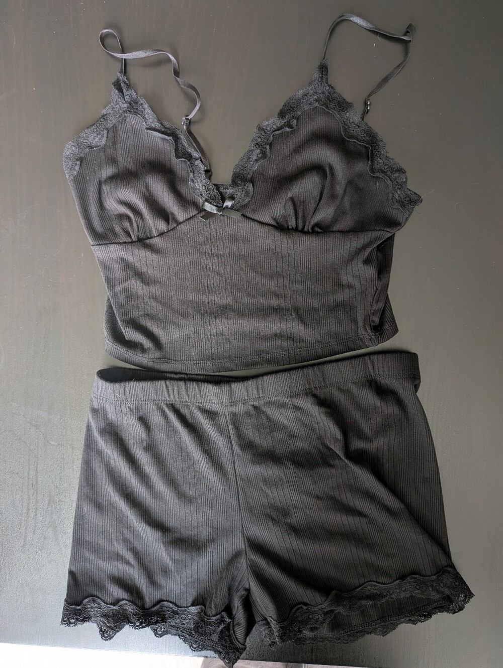 ⭐ Lace-Trim Ribbed Sleep Set - Picture 3 of 4